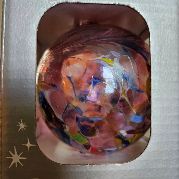 Hand Blown Poland Glass Hanging Ornaments Gazing Ball Purple Blue Pair Set 2 - Picture 4 of 5